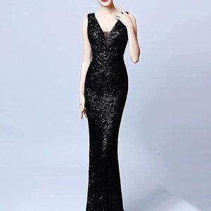 Maxi Long Dress Formal Evening Prom Gowns ,Color: Navy Blue ,size L